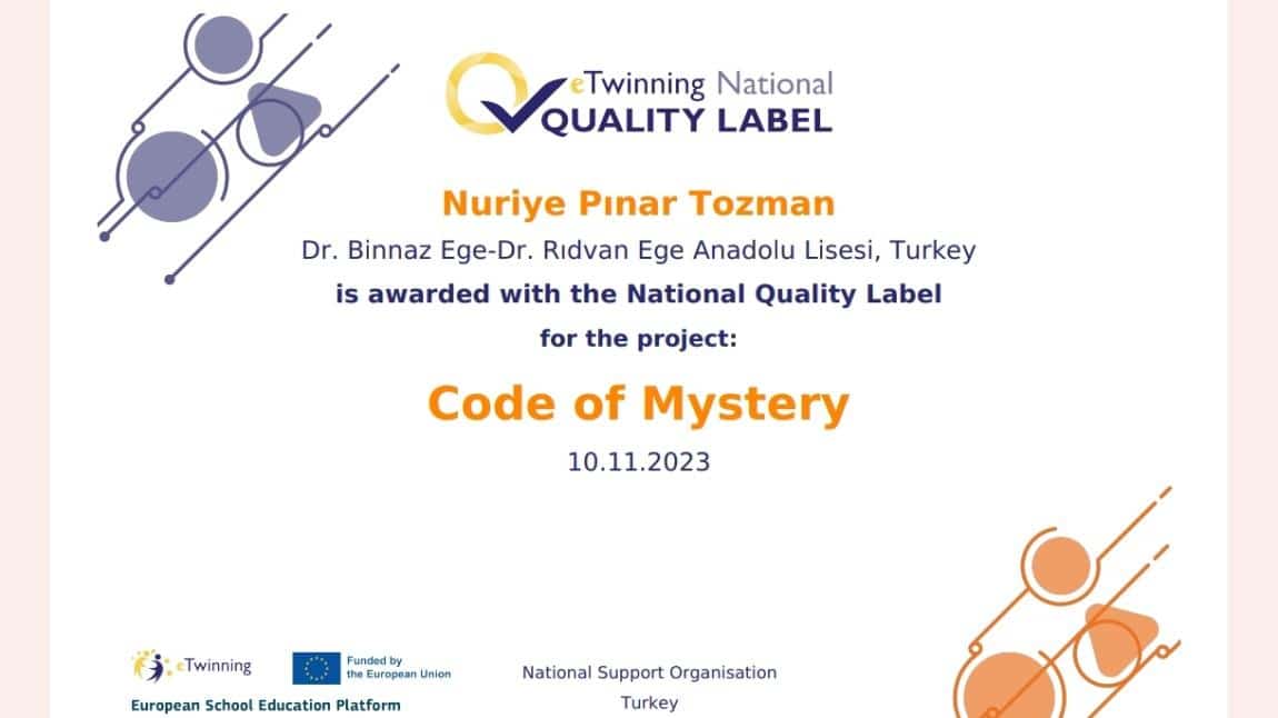 Code of Mystery eTwinning Projemiz Ulusal Kalite Etiketi Aldı